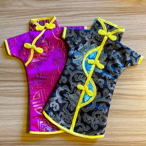 Adorable Wine Bottle Covers - Pink and Black Oriental Style (2)